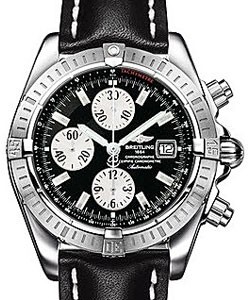 Chronomat Evolution Men's Automatic in Steel Steel on Black Leather Strap with Black DIal