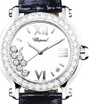Happy Sport Round in Steel with Diamond Bezel on Black Crocodile Leather Strap with White and Diamonds Dial