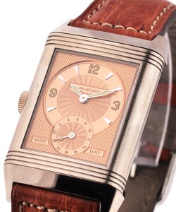 Reverso Grande Taille Night  Day White Gold on Strap with Black and Salmon Dial
