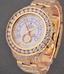 Yacht-Master II Yellow Gold with Diamond Bezel on Oyster Pave Diamond Bracelet White Dial