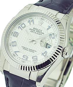 Datejust 36mm in White Gold with Fluted Bezel on Strap with Silver Dial with Blue Arabics