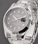 Datejust II in Steel with Fluted Bezel on Steel Oyster Bracelet with Dark Rhodium Diamond Dial
