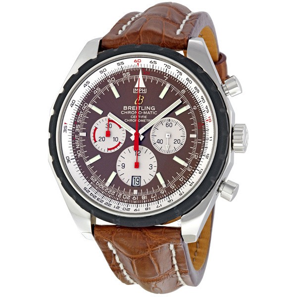 Navitimer Chronograph in Steel with Rubber Bezel on Brown Alligator Leather Strap with Brown Dial