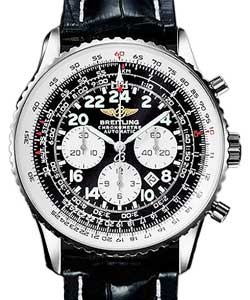 Navitimer Cosmonaute Chronograph Steel on Black Crocodile Strap with Dark Grey Dial 
