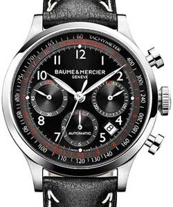 Capeland Chronograph in Steel On Black Leather Strap with Black Dial