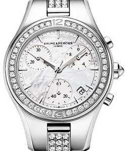 Linea Chronograph in Stainless Steel with Diamond Bezel on Steel Bracelet with Mother of Pearl Dial