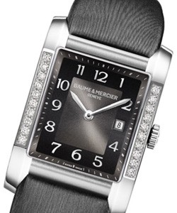 Hampton Classic in Steel with Partial Diamond Bezel On Black Satin Strap with Black Dial