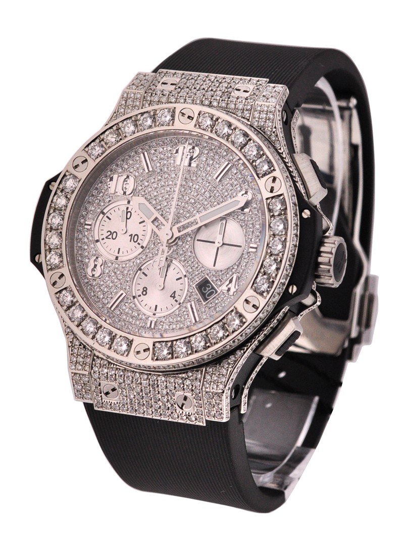 Mens New Custom Hublot Big Bang 44mm Leather Band Genuine Diamond Watch  10.5 Ct
