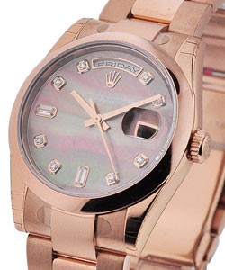 President Day Date 36mm in Rose Gold  on Rose Gold Oyster Bracelet with Black Pearl Dial