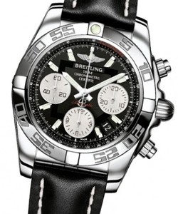 Chronomat 41 Men's Automatic in Steel on Black Leather Strap with Black DIal