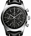 Transocean Chronograph in Steel on Black Calfskin Leather Strap with Black Dial