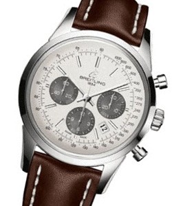 Transocean Chronomatic Men''''''''s in Steel Steel on Brown Leather Strap with Silver Stick Dial