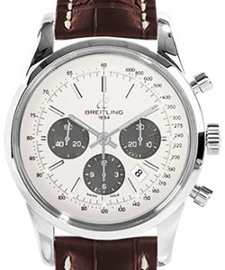 Transocean Chronomatic Men's in Steel Steel on Brown Crocodile Strap with Silver Stick Dial