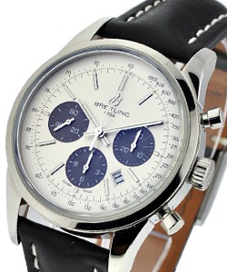 Transocean Chronomatic Men''''s in Steel on Black Leather Strap with Silver Stick Dial