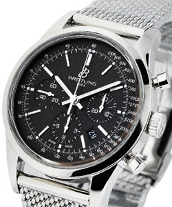 Transocean Chronograph  in Steel on Bracelet with Black Dial