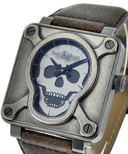 Airborne II - BR 01 92 in PVD Steel on Brown Leather Strap with Black Skull Dial