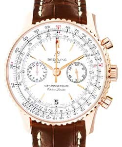 Navitimer 125th Anniversary Men's Automatic in Steel Steel on Brown Crocodile Strap with Silver Dial