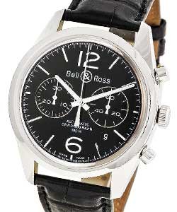 Vintage BR 126 Officer Chronograph in Steel on Black Alligator Leather Strap with Black Dial