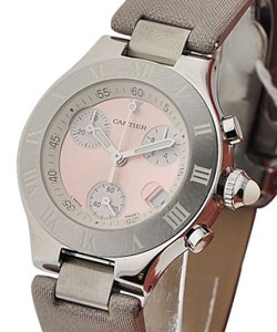 Must 21 Chronoscaph Small Size in Steel on Gray Fabric Starpwith Pink Sunburst Dial