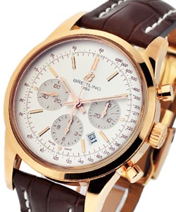Transocean Chronograph in Rose Gold on Brown Crocodile Leather Strap w/ Mercury Silver Dial