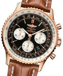 Navitimer 01 Men's Automatic in Rose Gold on Brown Crocodile Leather Strap with Black Dial
