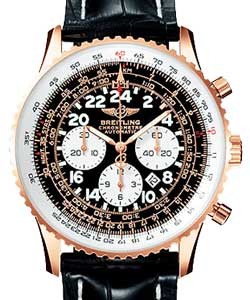 Navitimer Cosmonaute Chronograph in Rose gold  on Black Crocodile Leather Strap with Black Dial