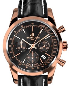 Transocean Chronograph in Rose Gold on Black Alligator Leather Strap with Black Dial