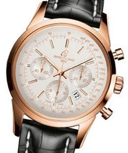 Transocean Chronograph in Rose Gold on Black Crocodile Leather Strap with Mercury Silver Dial