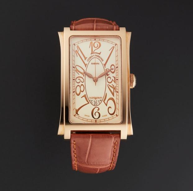 Prominente Tiempo Men's Automatic in Rose Gold Rose Gold on Brown Crocodile Strap with Cream Dial