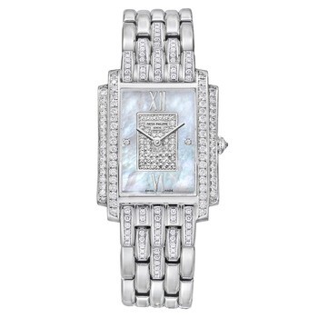 Lady's Gondolo 4825 in White Gold with Diamond Bezel on White Gold Diamond Bracelet with Mother of Pearl Diamond Dial