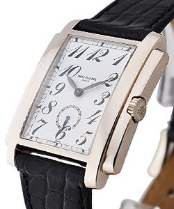 Gondolo Art Deco 5024 in White Gold on Black Alligator Leather Strap with White Dial