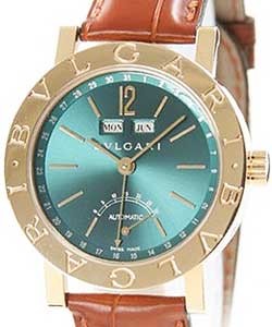 Bvlgaru-Bvlgari Men's Yellow Gold on Strap with Hunter Green Dial
