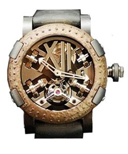 Titanic DNA A LA Grande Rusted Steel T-oxy III Tourbillon in PVD Rusted Steel on Black Rubber Strap with Gold Skeleton Dial