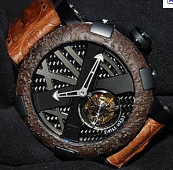 Titanic DNA Oxy IV Tourbillon Ultimate in Rusted Steel with Carbon Fiber on Brown Alligator Leather Strap with Black Dial