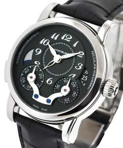 Nicolas Rieussec Chronograph in Steel Steel on Black Crocodile Strap with Black Dial