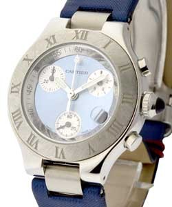 Must 21 Chronoscaph Small Size Steel on Fabric with Light Blue Sunburst Dial