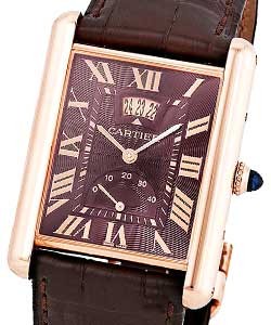 Tank Louis Cartier - Large Date Rose Gold on Leather Strap with Brown Dial