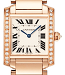 Midsize Tank Francaise in Rose Gold with 1 Row Diamond Case on Rose Gold Bracelet with Silver Dial