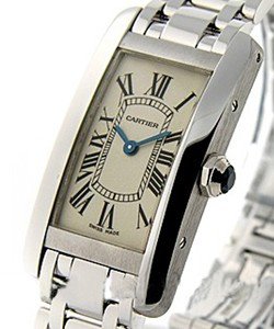 Tank Americaine Small Size in White Gold on White Gold Bracelet with Silver Dial