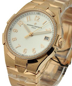 Overseas Small Size in Rose Gold with Diamond Bezel on Rose Gold Bracelet with Silver Dial