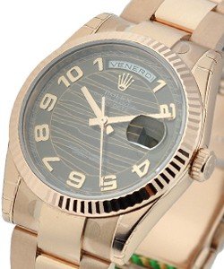 President Day Date 36mm in Rose Gold   on Rose Gold Oyster Bracelet with Chocolate Wave Dial 