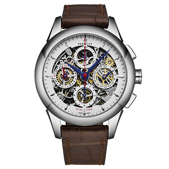 Chronograph Skeleton Dual Time in Steel on Brown Crocodile Leather Strap with Skeleton Dial