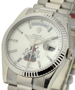  President Day - Date in White Gold with Fluted Bezel President Bracelet - Polo Limited Edition - Silver Stick Dial