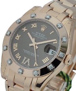 Masterpiece Midsize in Rose Gold with 12 Diamond Bezel - Special Edition on Rose Gold Pearlmaster Bracelet with Black Roman Dial