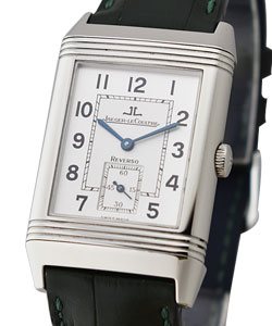 Reverso Grande Taille 26mm in Steel on Black Alligator Leather Strap with Silver Dial