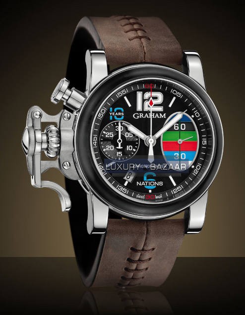 Chronofighter RAC Rugby 10 years in Stainless Steel on Brown Calf Leather with Black Dial