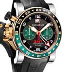 Chronofighter Oversize GMT Two Tone in Rose Gold with PVD on Black Rubber with Black Dial - Green Subdials