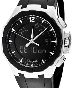 Saratoga Multi-Functional in Steel on Black Rubber Strap with Black Dial