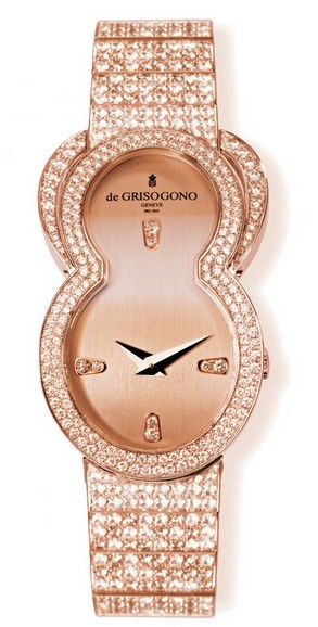 Be Eight S10 B1 27mm Quartz in Rose Gold with Pave Diamond Bezel on Rose Gold Diamond Bracelet with Beige Dial