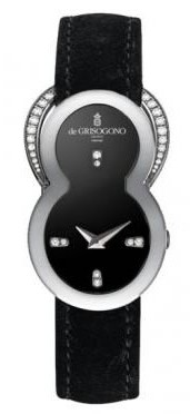 Be Eight S15 27mm Quartz in White Gold with Diamonds Bezel on Black Leather Strap with Black Dial